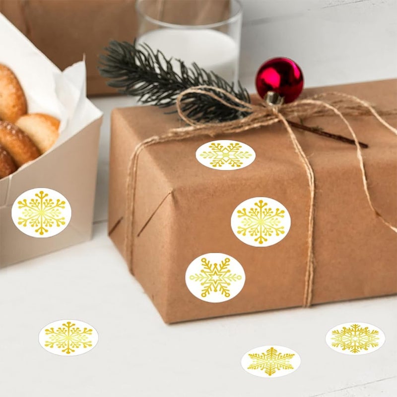 RUPOFUZA 500Pcs Christmas Stickers Roll for Cards 6 Designs Gold Foil Snowflake Stickers Clear Xmas Winter Holiday Round Adhesive Label Stickers Decal for Xmas Envelopes Invitations Cards Gifts Decor - Image 5
